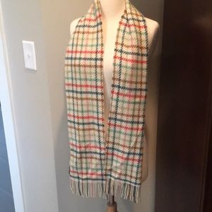 Wool & cashmere Coach Scarf Cream w/ rainbow plaid